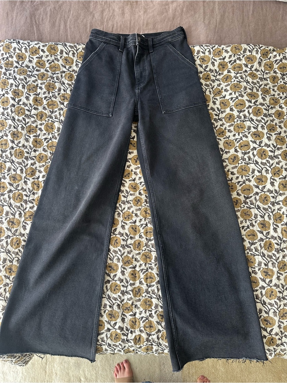 Pistola Black Wide-Leg Jeans with Front Patch Pockets